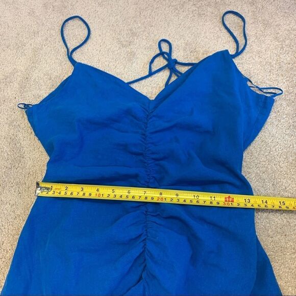 Zara cobalt royal blue v-neck frill ruffled spaghetti strap mini dress Sz M NWT - Picture 6 of 8